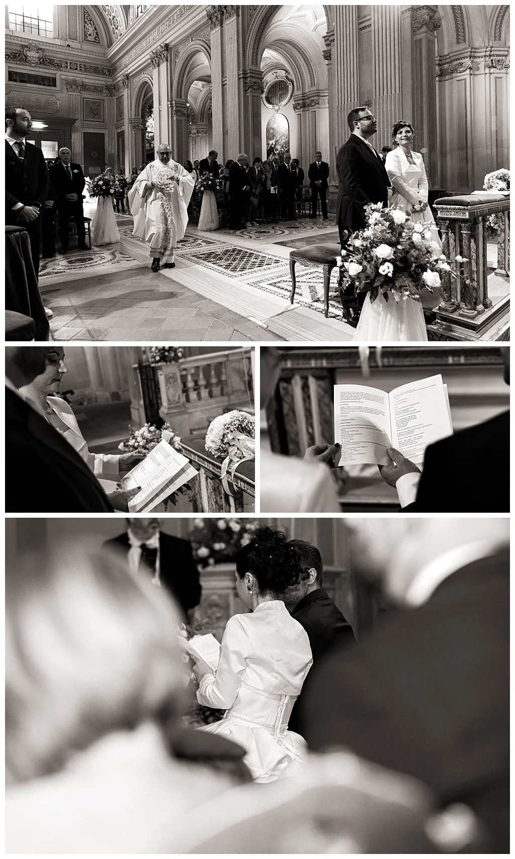 Gli sposi durante il rito religioso all'Aventino, Roma
