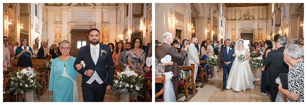 L'auto d'epoca degli sposi davanti alla chiesa — matrimonio a Roma