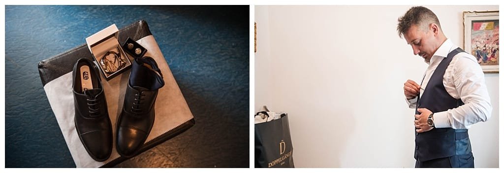 "Coppia di sposi felici fotografata da un fotografo matrimonio Roma, con il Colosseo sullo sfondo."